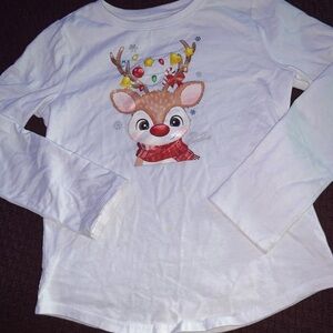Wonder Nation Festive Reindeer Long Sleeve Tee - White